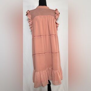 Who What Wear Pink Tiered Ruffle Mini Dress XL Sleeveless High Neck Boho Cottage